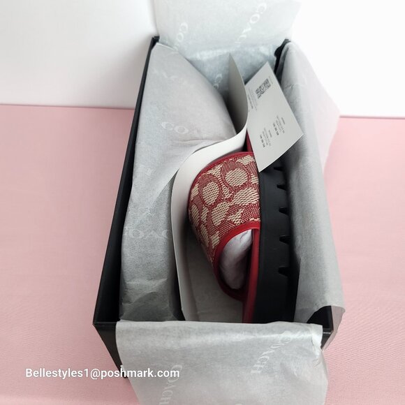 COACH FLORENCE Signature Logo Jacquard Slide Sandals- Ruby multi-Women’s Size 6B - Picture 15 of 16